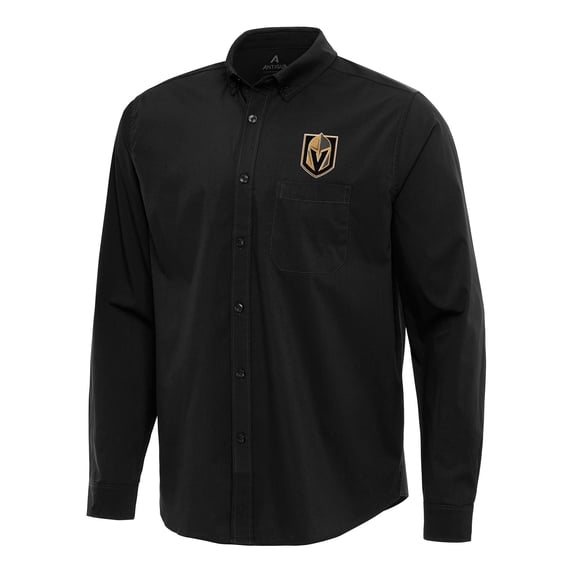 Men's Antigua Black Vegas Golden Knights Flight Woven Tri-Blend Long Sleeve Button-Down Shirt