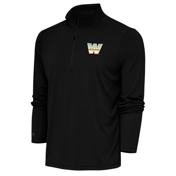 Men's Antigua  Black WWE Tribute Quarter-Zip Pullover Top