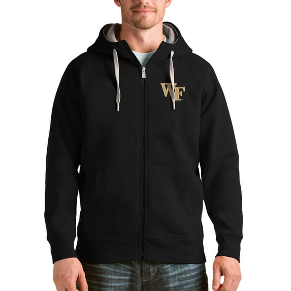 Men's Antigua Black Wake Forest Demon Deacons Victory Full-Zip Hoodie