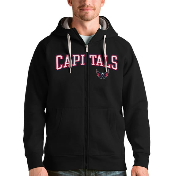 Men's Antigua Black Washington Capitals Wordmark Victory Full-Zip Hoodie