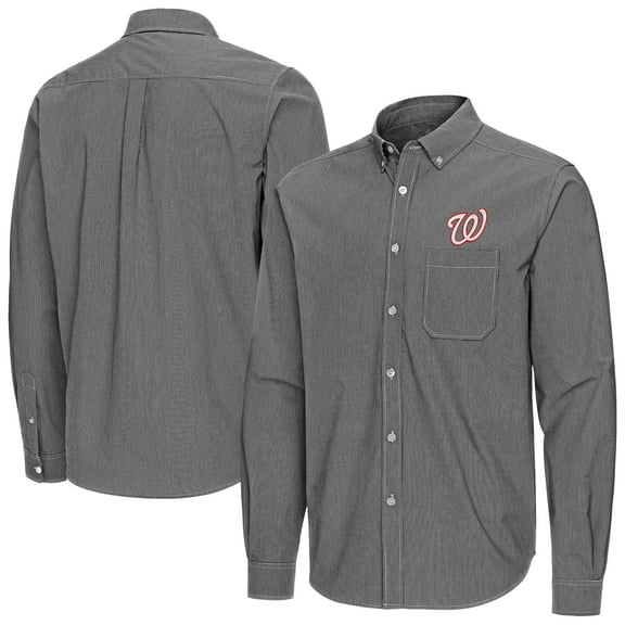 Men's Antigua Black Washington Nationals Porter Woven Long Sleeve Button-Down Shirt