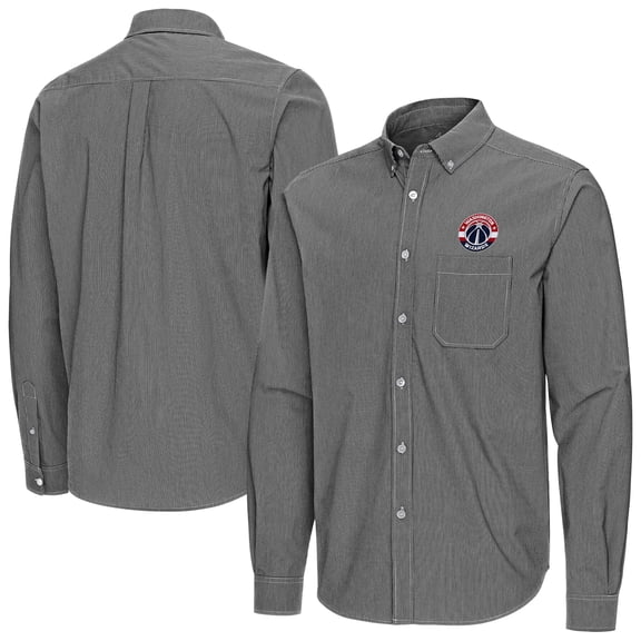 Men's Antigua Black Washington Wizards Porter Woven Long Sleeve Button-Down Shirt