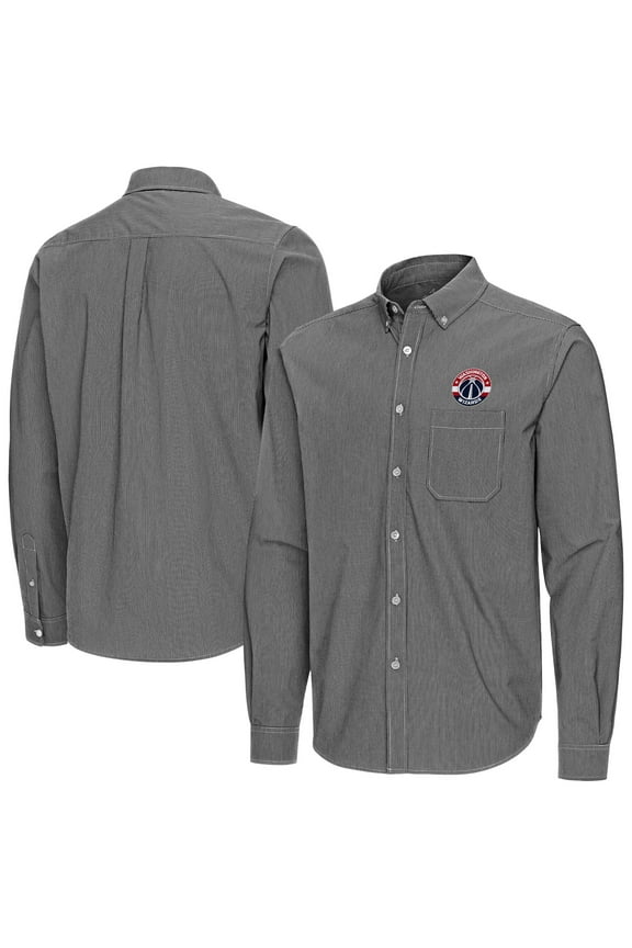 Men's Antigua Black Washington Wizards Porter Woven Long Sleeve Button-Down Shirt
