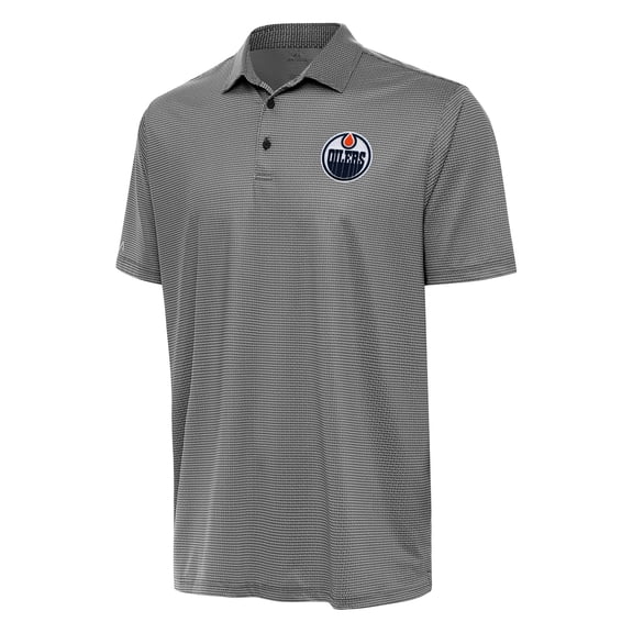 Men's Antigua Black/White Edmonton Oilers Rings Polo