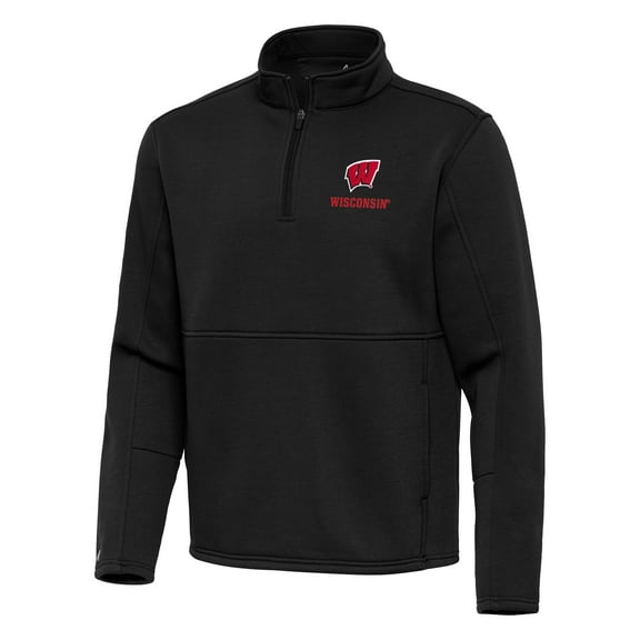 Men's Antigua Black Wisconsin Badgers Twist Quarter-Zip Pullover Jacket