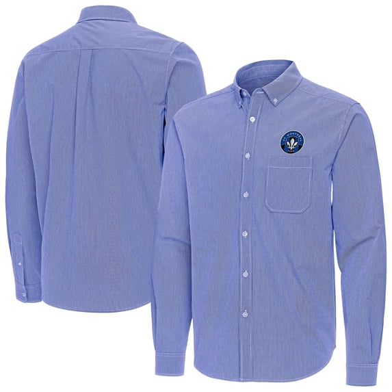 Men's Antigua Blue CF Montreal Porter Woven Tri-Blend Long Sleeve Button-Down Shirt