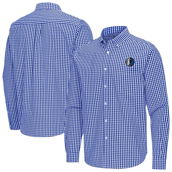 Men's Antigua Blue Dallas Mavericks Ellis Woven Tri-Blend Button-Down Shirt