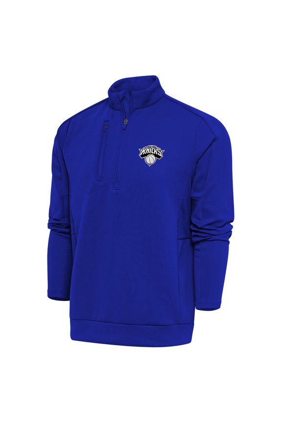 Men's Antigua Blue New York Knicks Metallic Logo Generation Quarter-Zip Top