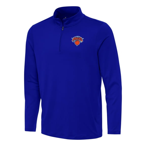 Men's Antigua Blue New York Knicks Reprocess Quarter-Zip Top