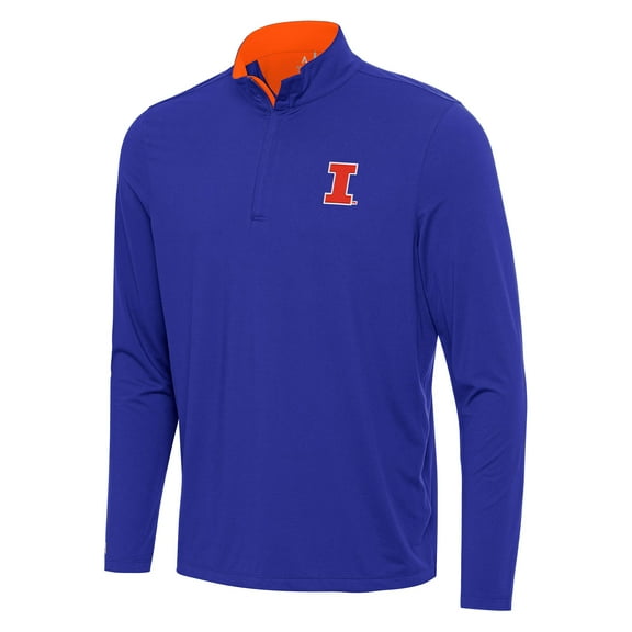 Men's Antigua Blue/Orange Illinois Fighting Illini Content Quarter-Zip Pullover Top
