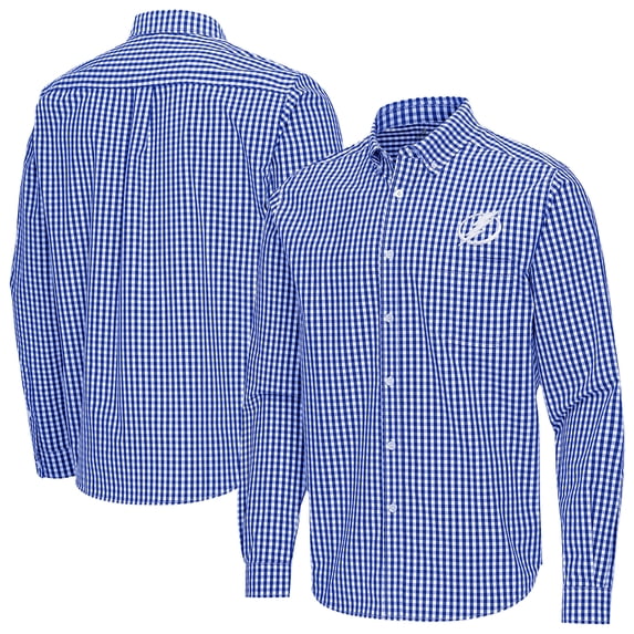 Men's Antigua Blue Tampa Bay Lightning Ellis Tri-Blend Long Sleeve Button-Down Shirt