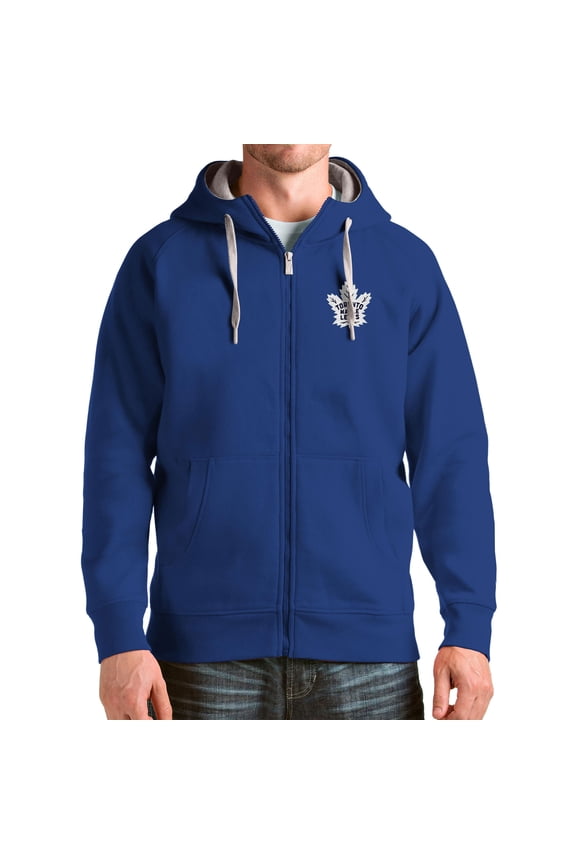 Men's Antigua Blue Toronto Maple Leafs Logo Victory Full-Zip Hoodie