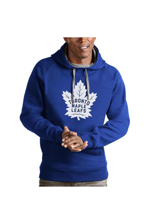 Men's Antigua Blue Toronto Maple Leafs Logo Victory Pullover Hoodie