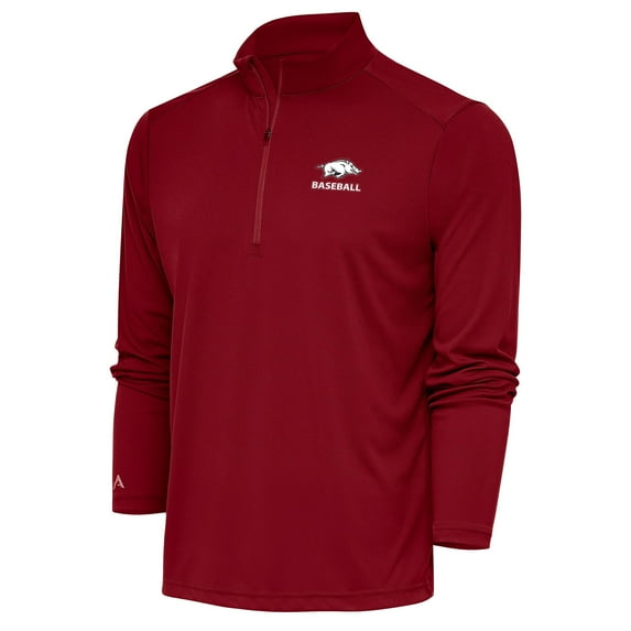 Men's Antigua Cardinal Arkansas Razorbacks Baseball Tribute Quarter-Zip Pullover Top
