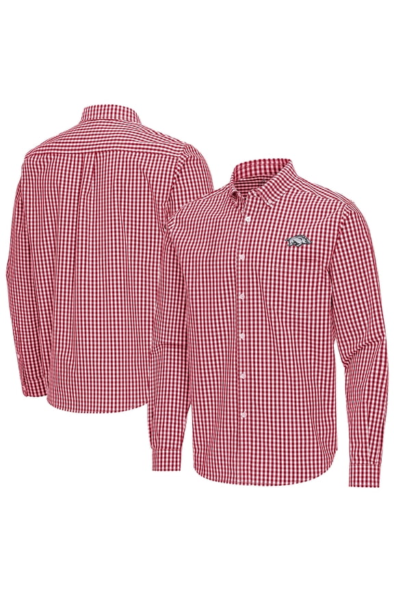 Men's Antigua Cardinal Arkansas Razorbacks Ellis Woven Tri-Blend Long Sleeve Button-Down Shirt