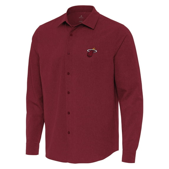 Men's Antigua Cardinal Miami Heat Exposure Woven Long Sleeve Button-Up Shirt