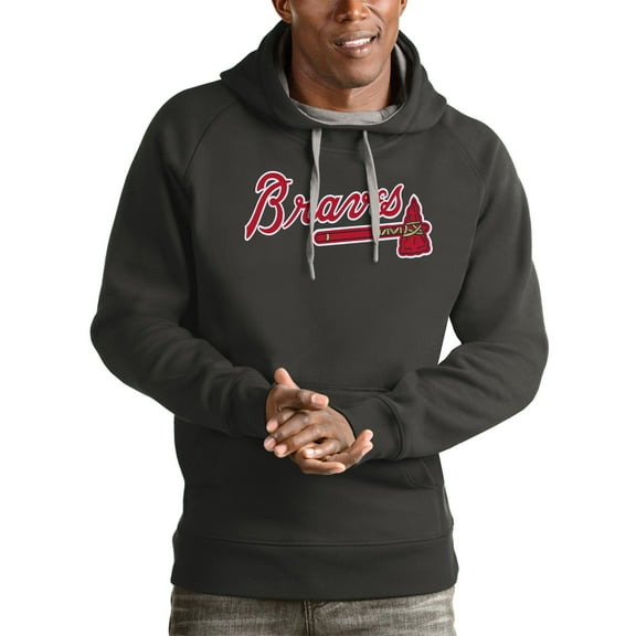 Men's Antigua Charcoal Atlanta Braves Victory Pullover Team Logo Hoodie