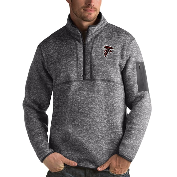 Men's Antigua Charcoal Atlanta Falcons Fortune Quarter-Zip Pullover Jacket