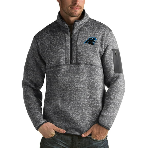 Men's Antigua Charcoal Carolina Panthers Fortune Big & Tall Quarter-Zip Pullover Jacket
