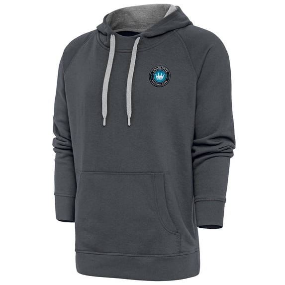 Men's Antigua Charcoal Charlotte FC Logo Victory Pullover Hoodie
