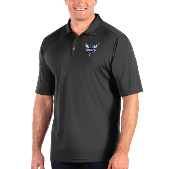 Men's Antigua Charcoal Charlotte Hornets Big & Tall Tribute Polo