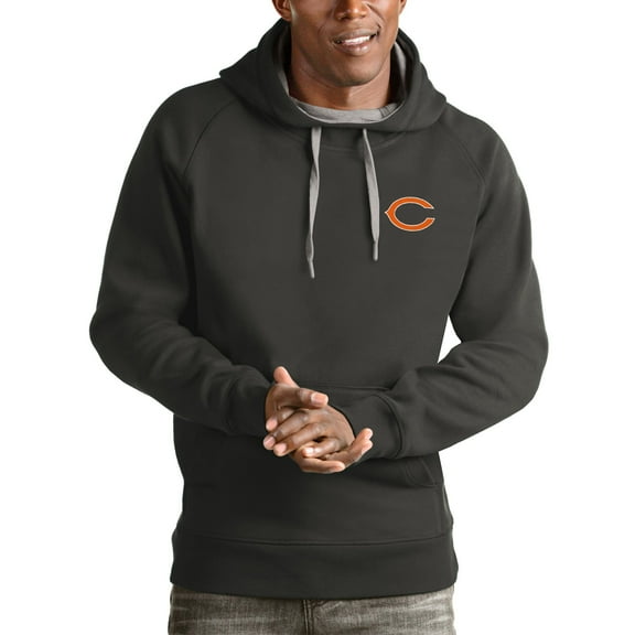 Men's Antigua Charcoal Chicago Bears Logo Victory Pullover Hoodie