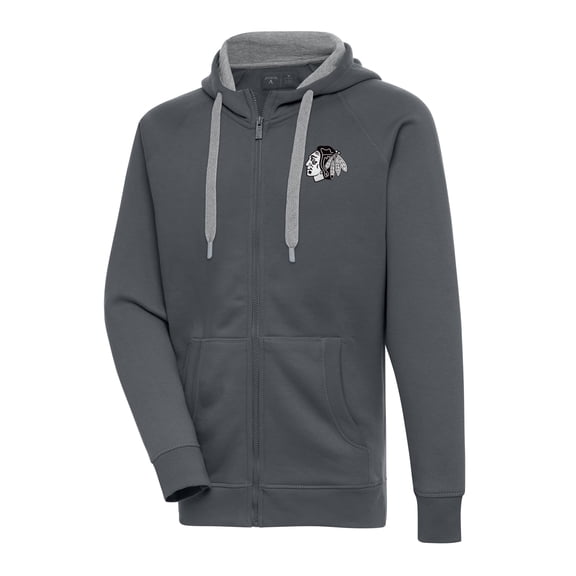 Men's Antigua Charcoal Chicago Blackhawks Metallic Logo Victory Full-Zip Hoodie