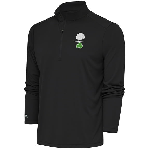 Men's Antigua Charcoal Chicago Blackhawks Shamrock Tribute Quarter-Zip Pullover Top