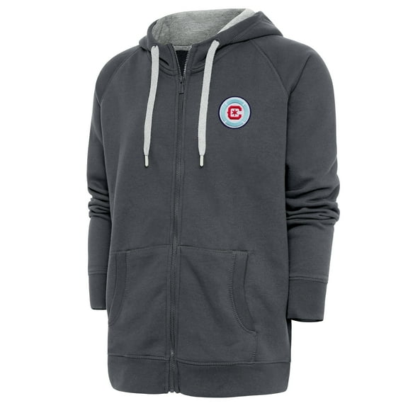 Men's Antigua Charcoal Chicago Fire Logo Victory Full-Zip Hoodie