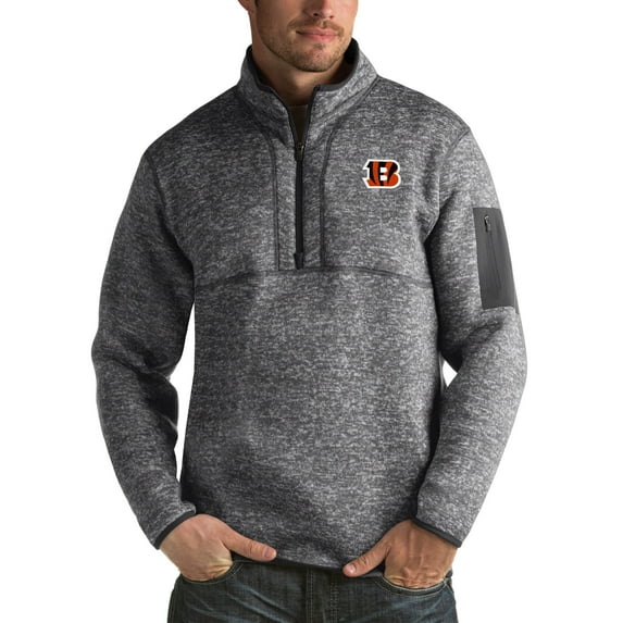 Men's Antigua Charcoal Cincinnati Bengals Fortune Big & Tall Quarter-Zip Pullover Jacket