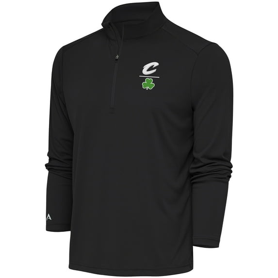 Men's Antigua Charcoal Cleveland Cavaliers Shamrock Tribute Quarter-Zip Pullover Top