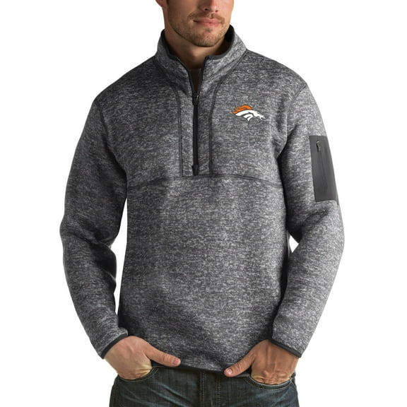 Men's Antigua Charcoal Denver Broncos Fortune Big & Tall Quarter-Zip Pullover Jacket