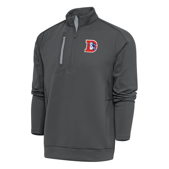 Men's Antigua Charcoal Denver Broncos Team Logo Throwback Generation Quarter-Zip Pullover Top