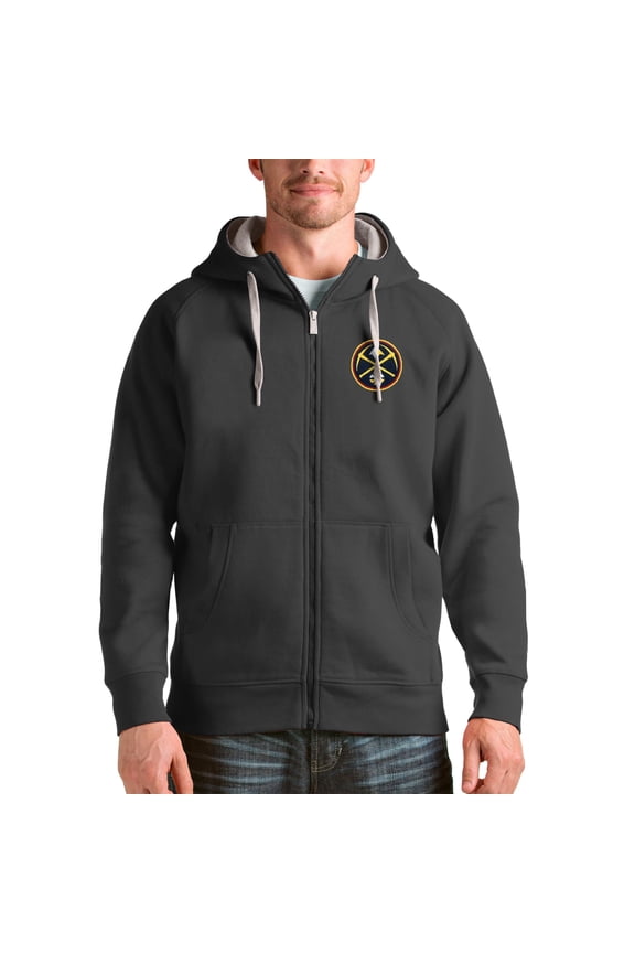 Men's Antigua Charcoal Denver Nuggets Logo Victory Full-Zip Hoodie