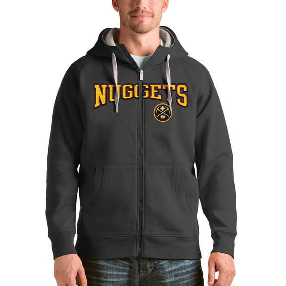 Men's Antigua Charcoal Denver Nuggets Victory Full-Zip Hoodie