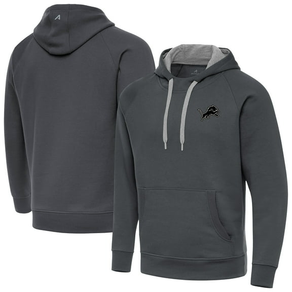 Men's Antigua Charcoal Detroit Lions Brushed Carbon Victory Pullover Hoodie
