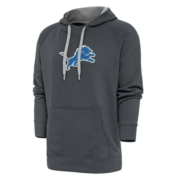Men's Antigua Charcoal Detroit Lions Victory Chenille Pullover Hoodie