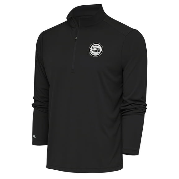 Men's Antigua Charcoal Detroit Pistons Metallic Logo Tribute Quarter-Zip Pullover