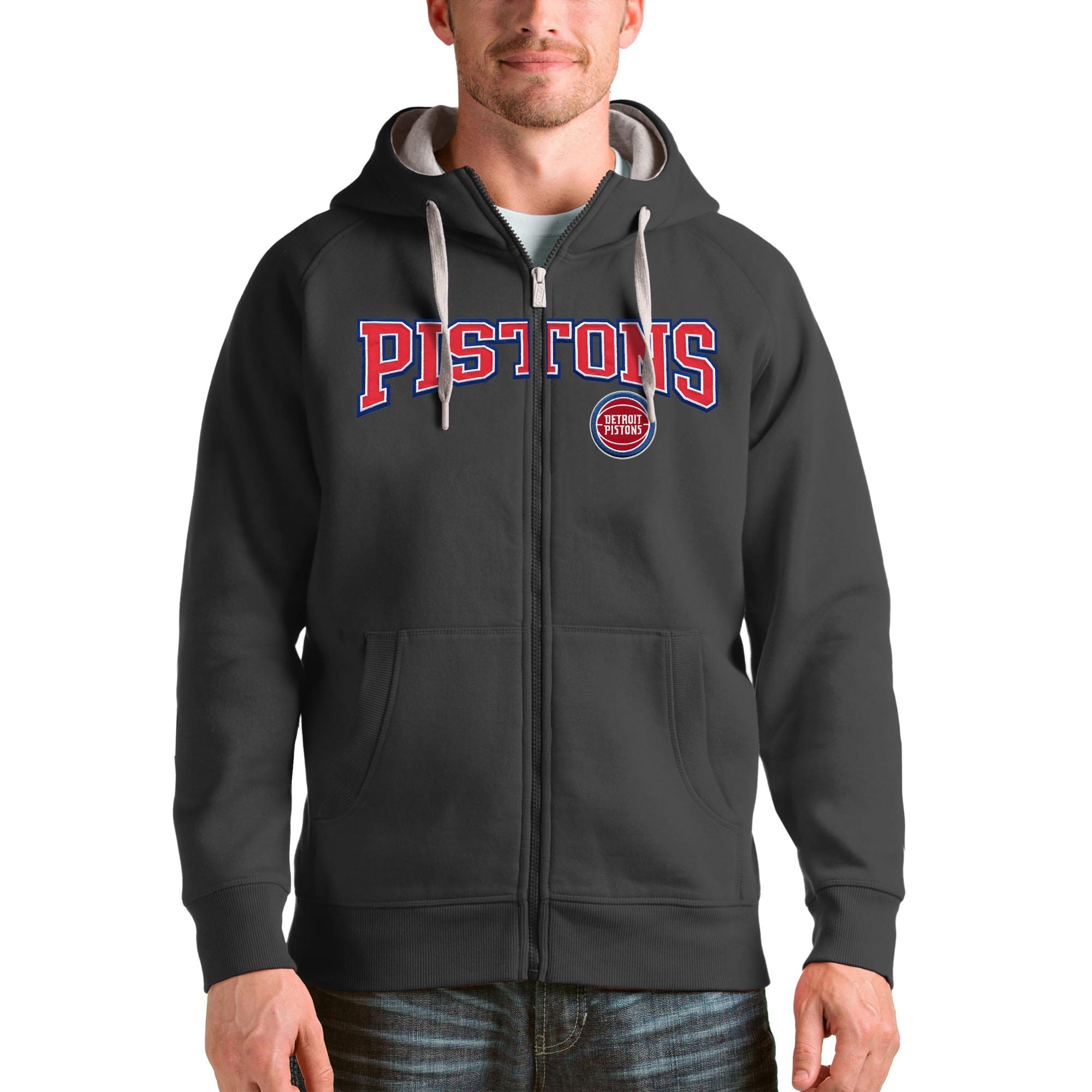Men s Antigua Charcoal Detroit Pistons Victory Full Zip Hoodie Walmart