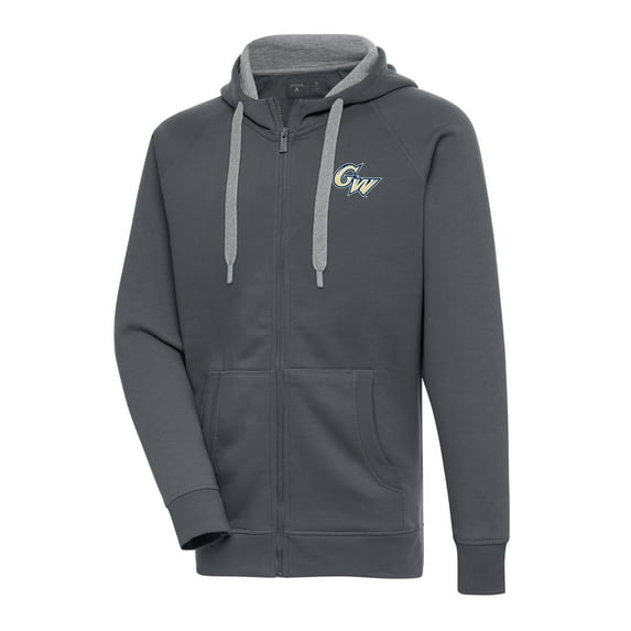 Men's Antigua Charcoal George Washington University Victory Full-Zip Hoodie