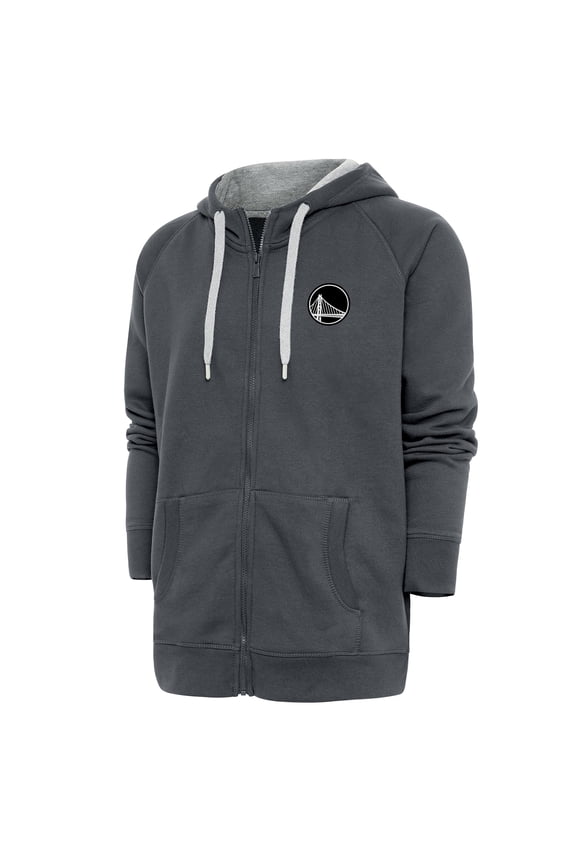 Men's Antigua Charcoal Golden State Warriors Metallic Logo Victory Raglan Full-Zip Hoodie