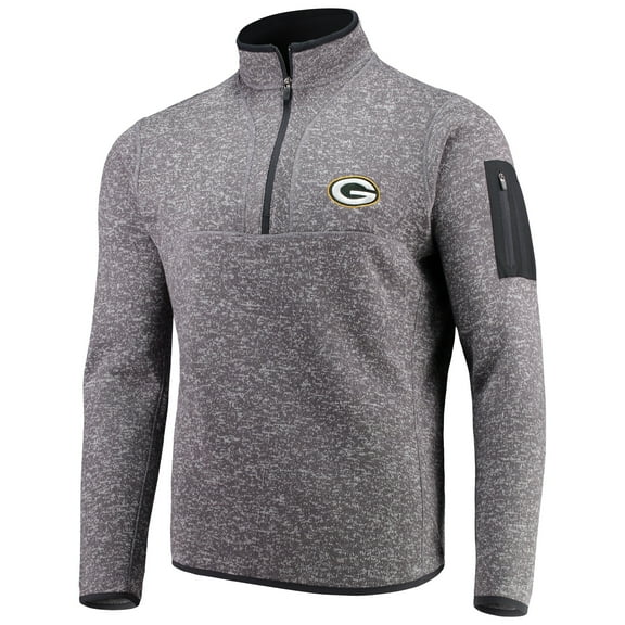 Men's Antigua Charcoal Green Bay Packers Fortune Quarter-Zip Pullover Jacket