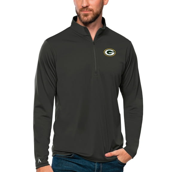 Men's Antigua Charcoal Green Bay Packers Tribute Quarter-Zip Lightweight Pullover Top