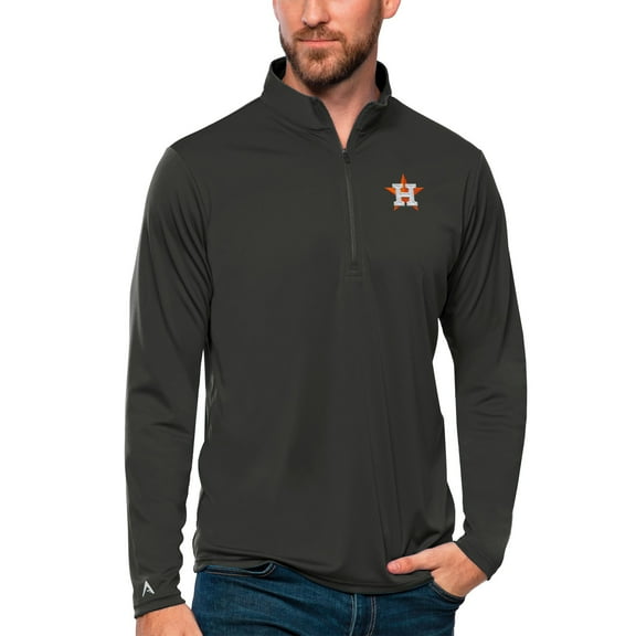 Men's Antigua Charcoal Houston Astros Tribute Quarter-Zip Pullover Top