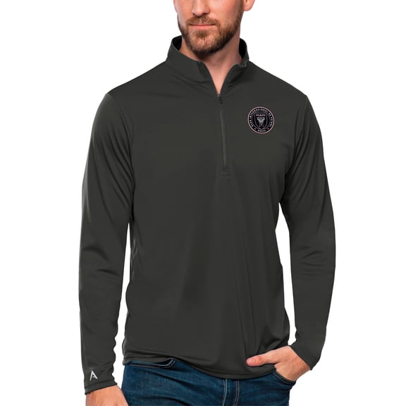 Men's Antigua Charcoal Inter Miami CF Tribute Quarter-Zip Pullover Top