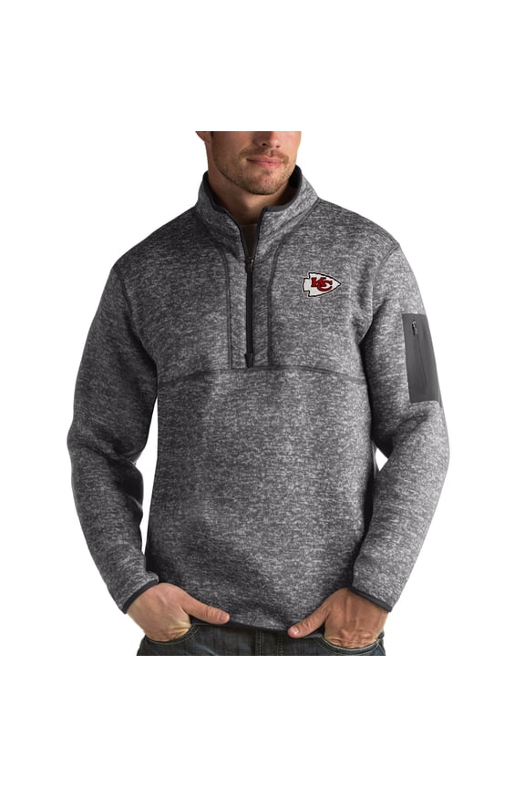 Men's Antigua Charcoal Kansas City Chiefs Fortune Quarter-Zip Pullover Jacket