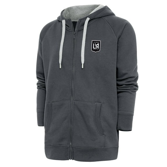 Men's Antigua Charcoal LAFC Brushed Metallic Logo Victory Full-Zip Hoodie