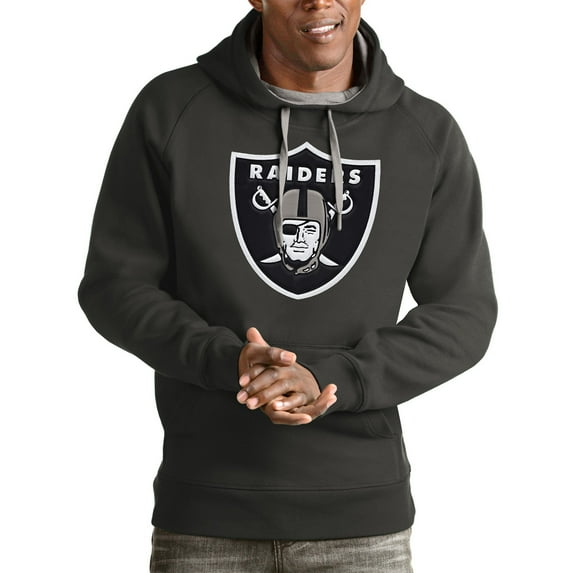 Men's Antigua Charcoal Las Vegas Raiders Victory Pullover Hoodie