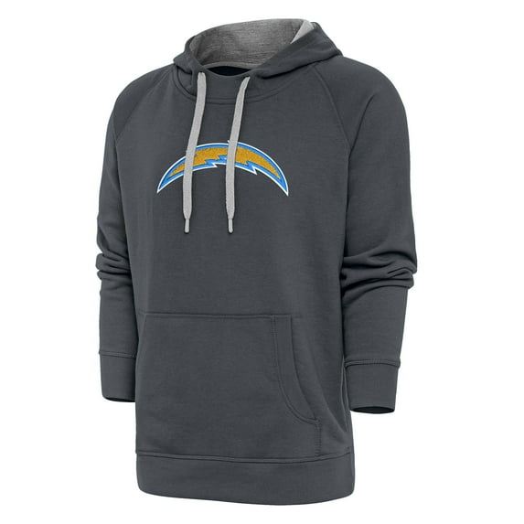 Men's Antigua Charcoal Los Angeles Chargers Victory Chenille Pullover Hoodie