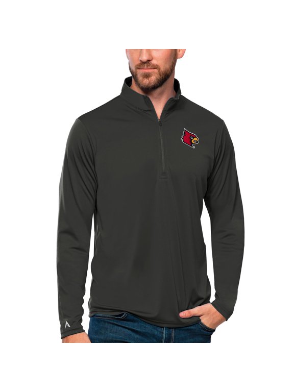 Men's Antigua Charcoal Louisville Cardinals Tribute Quarter-Zip Top